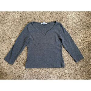 Womens Long Sleeve Top Gray Ribbed Knit Square Neck Babydoll Y2k 90s Street L